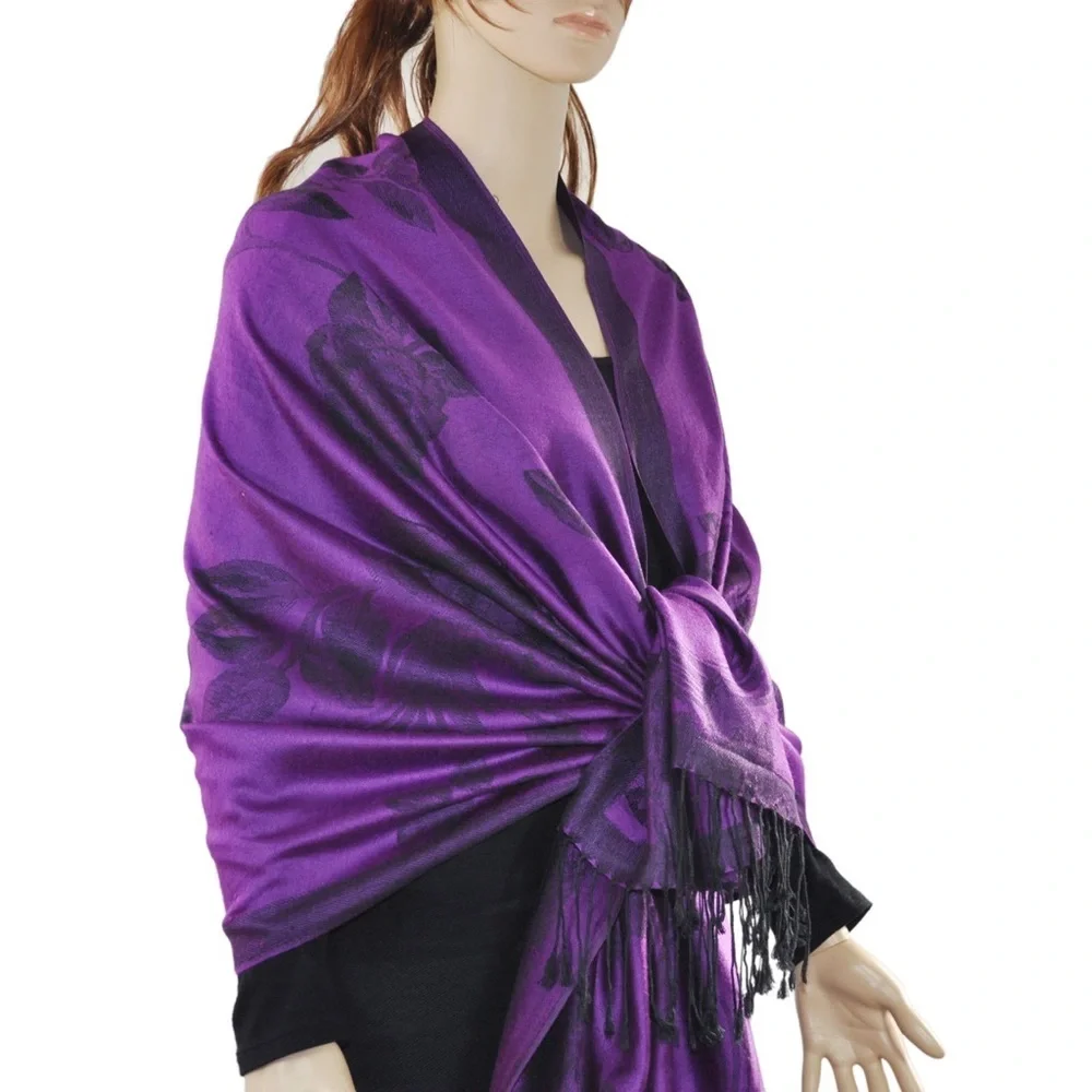 Beautiful Dark Purple Pashmina Silk Shawl/ Scarf/ NEW
